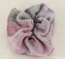 Load image into Gallery viewer, Gentle on Hair, Strong in Hold: Wrap your hair in the softness of cashmere without compromising on strength.  California Craftsmanship: Ethically made in California, our scrunchies feature sustainable cashmere from Mongolian goat herders.  Hand-Dyed Yarn: Choose from a variety of hand-dyed colors, making it a stylish and personalized gift, this one is purple and turquoise color mélange very lightly dyed