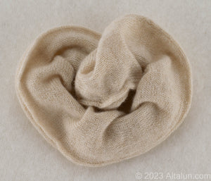 Gentle on Hair, Strong in Hold: Wrap your hair in the softness of cashmere without compromising on strength.  California Craftsmanship: Ethically made in California, our scrunchies feature sustainable cashmere from Mongolian goat herders.  Hand-Dyed Yarn: Choose from a variety of hand-dyed colors, making it a stylish and personalized gift, this one is beige or nude color that is non dye 