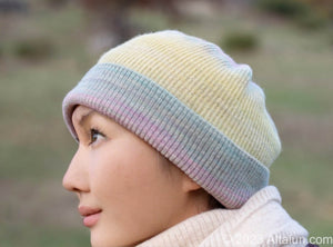 Altalun Hand-Dyed Multicolored Gradient Beanie Hat - Subtle Hues in Luxurious Texture