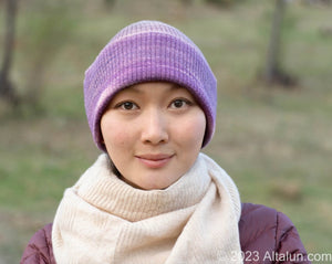 Altalun Hand-Dyed Purple Gradient Ribbed Hat - Unique Elegance in Every Thread