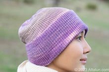 Load image into Gallery viewer, Altalun Hand-Dyed Purple Gradient Ribbed Hat - Unique Elegance in Every Thread