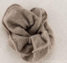 Load image into Gallery viewer, Gentle on Hair, Strong in Hold: Wrap your hair in the softness of cashmere without compromising on strength.  California Craftsmanship: Ethically made in California, our scrunchies feature sustainable cashmere from Mongolian goat herders.  Hand-Dyed Yarn: Choose from a variety of hand-dyed colors, making it a stylish and personalized gift, this one is natural non dye brown color that is the darkest available color from the nature