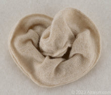 Load image into Gallery viewer, Gentle on Hair, Strong in Hold: Wrap your hair in the softness of cashmere without compromising on strength.  California Craftsmanship: Ethically made in California, our scrunchies feature sustainable cashmere from Mongolian goat herders.  Hand-Dyed Yarn: Choose from a variety of hand-dyed colors, making it a stylish and personalized gift, this one is beige or nude color that is non dye 